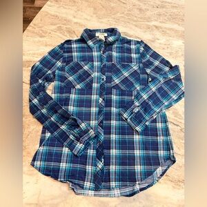 Love Potion Blue Plaid Button Down Shirt Small Lightweight Casual Top